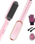 Hair Straightener Brush, TYMO Ring Hair Straightener Comb Straightening Brush for Women with 5 Temps 20s Fast Heating & Dual Voltage, Pink