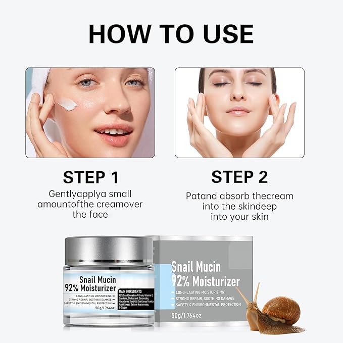 Snail Mucin 92% Moisturizer Daily Face Gel Cream, Hydrating Repair Face Gel Cream, Advanced Snail 92 All In One Cream for Dry & Sensitive Skin, All Skin Types 50g / 1.76oz