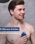 Silicone Body Scrubber Silver-Infused Dual-Sided 3-in-1 for Shower, Body Cleaning+Massage+Exfoliator Body Brush Buffer for Men and Women, Silicone Loofah, Non-Slip Handle (Blue)