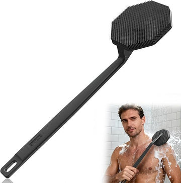 Silicone Back Scrubber for Shower,Back Washer for Shower Men, Lengthen Bath Body Brush with Long Handle, Brush for Shower Exfoliating and Massage Shower Brush - Black