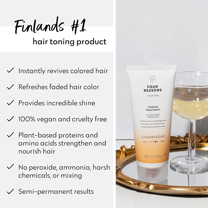Four Reasons Color Mask – Champagne Blonde - (27 Colors) Toning Treatment, Color Depositing Conditioner, Tone & Enhance Color-Treated Hair - Semi Permanent Hair Dye, Vegan and Cruelty-Free, 6.76 fl oz
