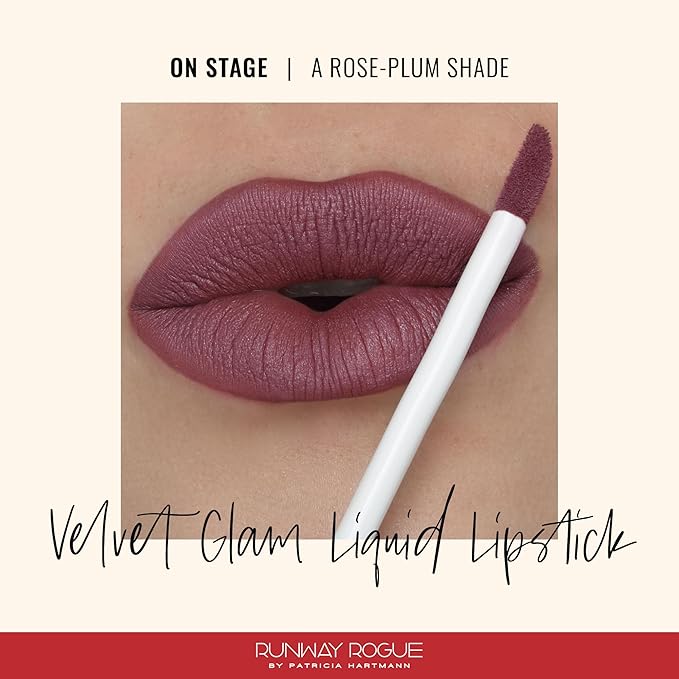 Runway Rogue Velvet Glam Liquid Lipstick, Almost-Matte Rose-Plum Lipstick, ‘On Stage’