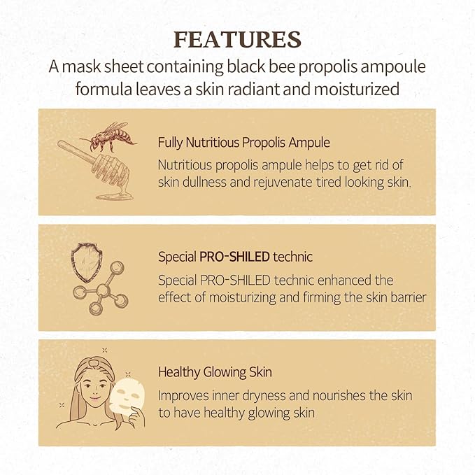 SKINFOOD Royal Honey Mask10ea Set - Bee Propolis Extract, Royal Honey Extract, Intensely nourishes and hydrates tired and dull skin 9.1fl.oz, 270ml