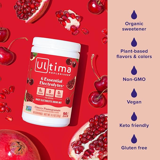Ultima Replenisher Daily Electrolyte Drink Mix – Cherry Pomegranate, 90 Servings – Hydration Powder with 6 Electrolytes & Minerals – Keto Friendly, Vegan, Non- GMO & Sugar-Free Electrolyte Powder