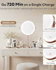 Makeup Mirror with Lights, 5000 mAh Rechargeable Double Sided Magnifying Vanity Mirror with 3 Colors, 1x/20x, 360° Rotation , Brightness Adjustable Magnification Lighted Makeup Mirror, Women Gift