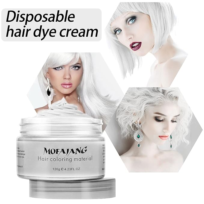 Hair Wax Color White, Temporary Hair Color Dye Washable Hair Styling Mud, Style Clay for Girls Boys Teens Women, Instant Hair Coloring Gel Cream for DIY Cosplay Halloween Children's Day (1, White)