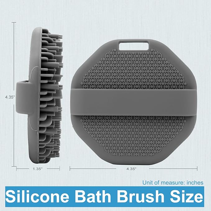 Silicone Body Scrubber，Exfoliating Body Scrubbers for use in Shower,Silicone Body Brush for Showering and Anti-Slippery Handles for All Skin Types(Grey)