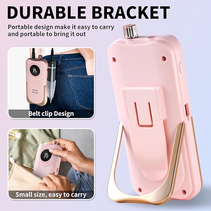 Portable Electric Nail Drill Cordless,35000 RPM Electric Nail File with Holder,Rechargeable Nail Drill E Filer for Nails,Electric Nail Buffer Nail Filer Electric Tool for Women (Pink)
