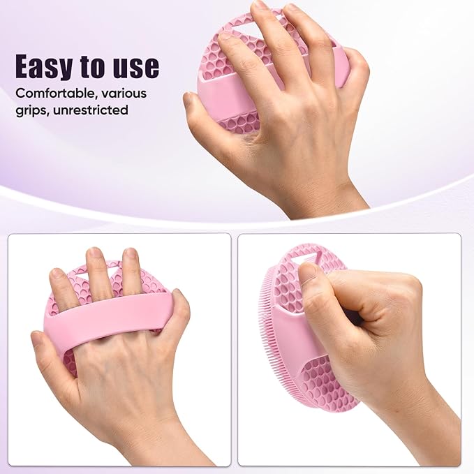 Lymphatic Drainage Silicone Body Scrubber for Shower - Exfoliating Silicone Loofah with Zinc Infused and Stiff Massage Nodes，for Improving Skin Health and Reduces Acne -Pink