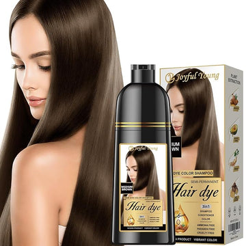 Natural Hair Dye Shampoo 3 IN 1, Hair Color for Gray Hair Coverage, Hair Coloring Shampoo for Women, Color Shampoo Beard Dye for Men, Vegan Ammonia Free (NATURAL MEDIUM BROWN)