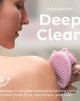 MainBasics Silicone Body Scrubber – Dual-Sided Shower Exfoliator for Men & Women, Gentle Silicone Loofah Alternative for Deep Clean (Pink, Exfoliate)