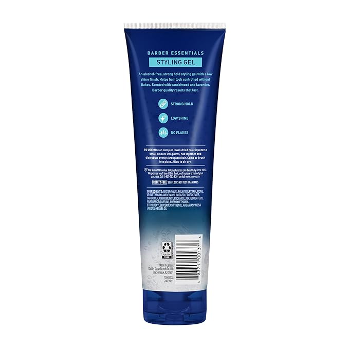 Suave Hair Gel For Men Barber Essentials Styling, Strong Hold and Low Shine, No Flakes, Barber-Quality Results, 9 oz