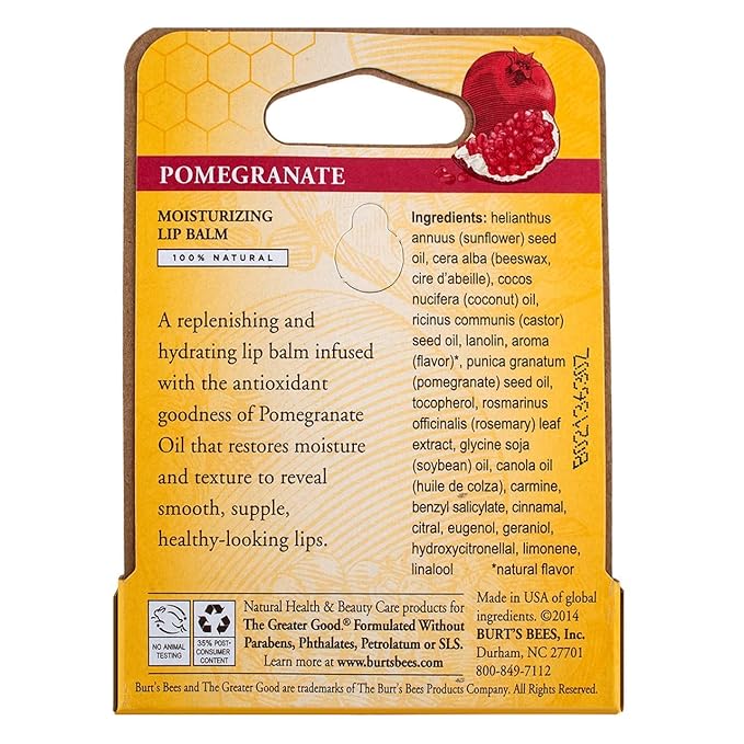 Burt's Bees Lip Balm, Pomegranate Oil,