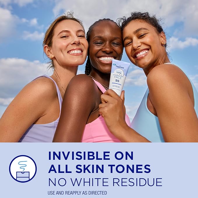 Coppertone Every Tone Invisible Finish Face Sunscreen SPF 55, Lightweight, Blends in Clear Sunscreen for All Skin Tones, 2 Fl Oz Tube (Pack of 2)