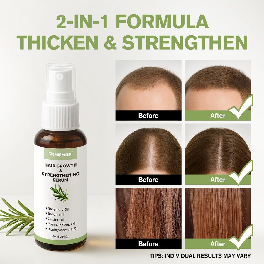 Rosemary Oil Hair Growth Spray, Thickening Hair & Scalp Serum, Nourishing Formula with Castor, Batana, Biotin for Hair Growth, Promotes Fuller Follicles for Women & Men – All Hair Types (2 Oz, 1 Pack)