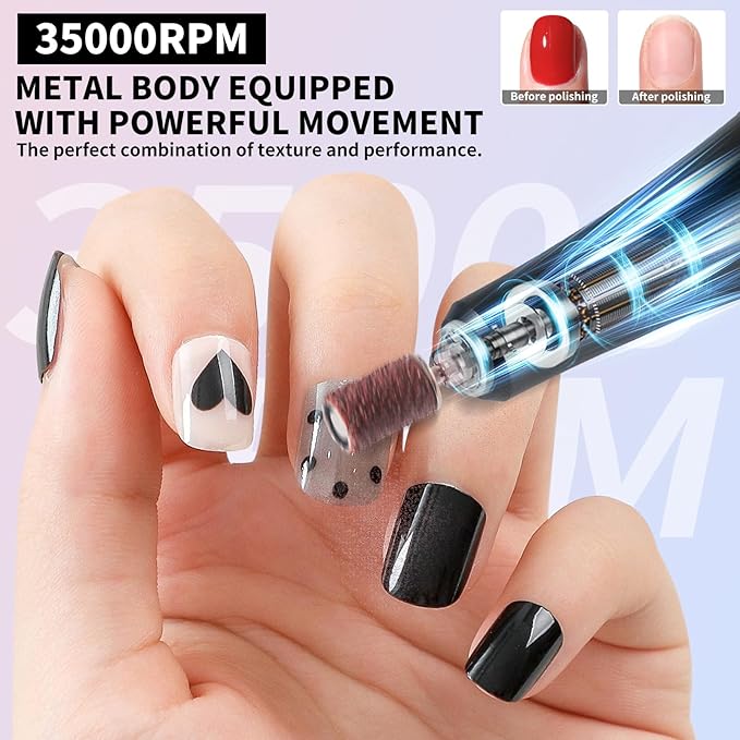 Portable Electric Nail Drill Cordless,35000 RPM Electric Nail File with Holder,Rechargeable Nail Drill E Filer for Nails,Electric Nail Buffer Nail Filer Electric Tool for Women (Pink)