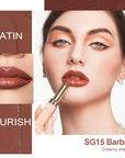 Oulac Color Rich Satin Lipstick - Medium Brown Full Coverage Lip Color, Creamy Silky-Smooth, Moisturizing, Satin Matte Finish, Infused With Shea Butter, Vegan & Clean Beauty, 4g, SG15 Barbara