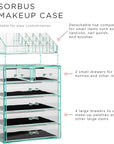Sorbus Acrylic Makeup Organizer Set, 6-Drawer Vanity & Countertop Cosmetic Storage with Small & Wide Compartments, Teal Thrill Makeup Storage for Brushes, Jewelry – Holiday Gift for Women & Teens