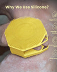 iTokGoK® Premium Silver-Infused Double-Sided Design 2-in-1 Silicone Body Scrubber for Men,Body Buffer Scrubber for Sensitive Skin, Ergonomic No-Slip Handle, Long-Lasting & Easy to Clean - Yellow