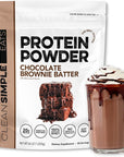 Clean Simple Eats Whey Protein Powder, Chocolate Brownie Batter Flavor Naturally Sweetened, 100% Grass Fed Protein Powder with Digestive Enzymes & No Artificial Ingredients, Gluten Free, 30 Servings