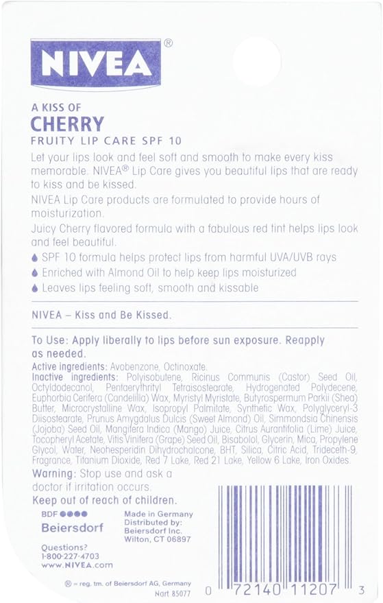 Nivea A Kiss of Cherry Flavored Tinted Lip Care 0.17Oz Lip Balm