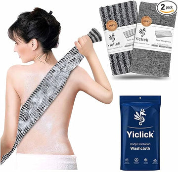 Yiclick 2 Pack Exfoliating Washcloth Towel - Body Scrubber Exfoliator, Loofah Sponge, Korean & Japanse & African Net Sponge Rag - Back Scrubber Washer for Use in Shower Bath