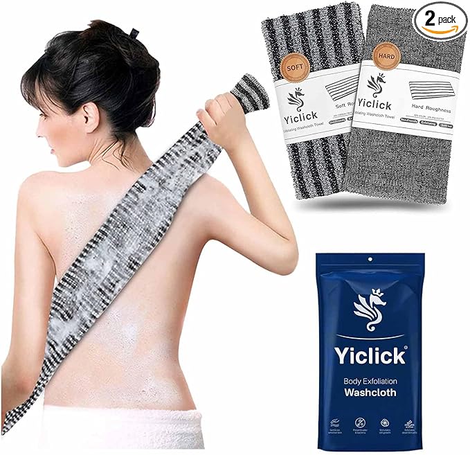 Yiclick 2 Pack Exfoliating Washcloth Towel - Body Scrubber Exfoliator, Loofah Sponge, Korean & Japanse & African Net Sponge Rag - Back Scrubber Washer for Use in Shower Bath