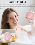 INNERNEED Food-Grade Soft Silicone Body Scrubber Shower Brush Handheld Cleansing Skin Brush, with Exfoliating Net Sponge Case (Pink Brush)