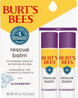 Burt's Bees Rescue Balm Elderberry Lip Balm, With Antioxidant-Rich Elderberry, Tint-Free, Natural Origin Lip Care, 2 Tubes, 0.15 oz.