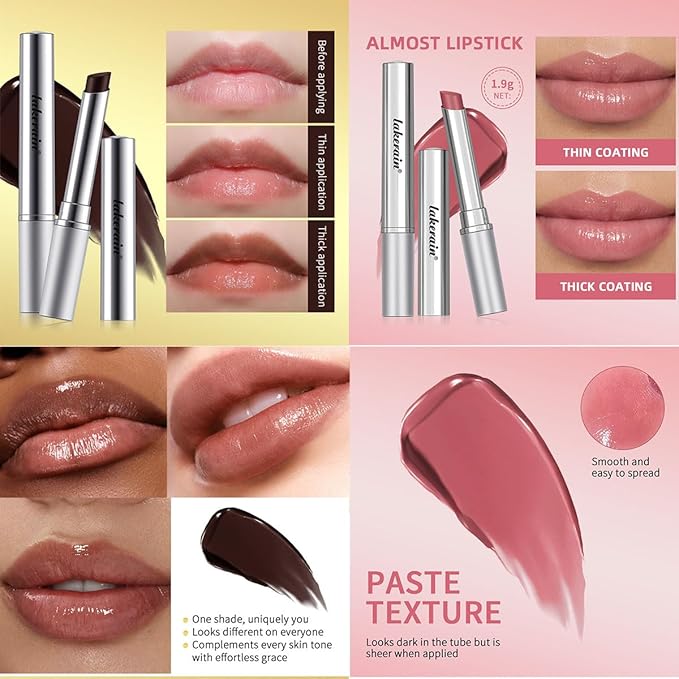 2PCS Honey Lipstick Tinted Lip Balm,Black and Pink Lipstick,Hydrating Natural Glossy Sheer Black Lip Balm,Moisturizing Makeup Lip Care for Repairing Dry Lips