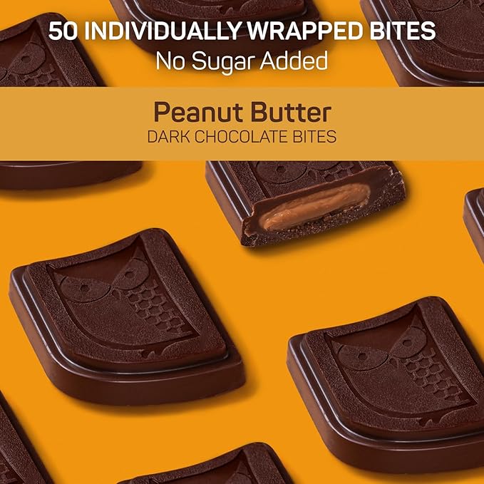 AWAKE - Caffeinated Chocolate Bites - Peanut Butter Dark Chocolate (No Sugar Added), 50 Bites - 50mg Caffeine - Energy Bites - Coffee Alternative - Fairtrade, Gluten Free, Non GMO - 0.48oz