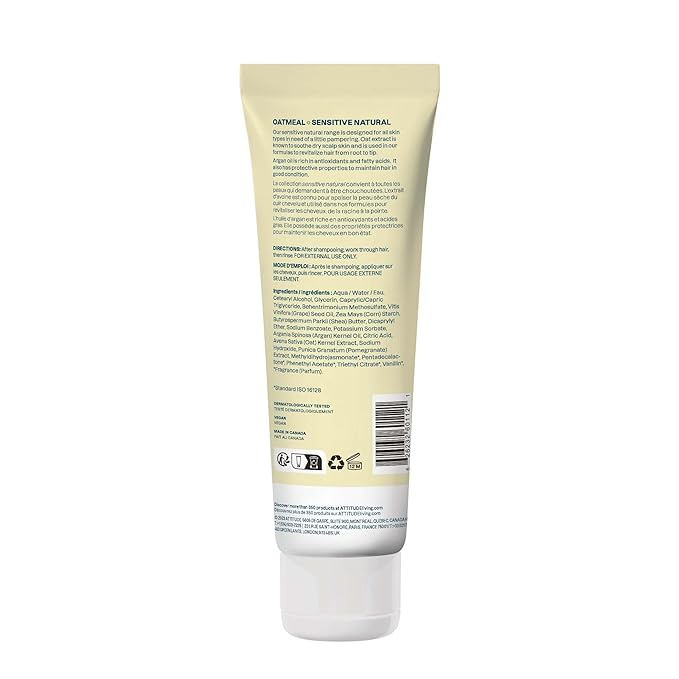 ATTITUDE Hair Conditioner for Sensitive Dry Scalp, Soothing Oat, Protects Color, Naturally Derived Ingredients, Dermatologically Tested, Vegan Detangler, Color Care, 8 Fl Oz