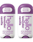 hello Lavender Vanilla Aluminum Free Deodorant for Women and Men with Shea Butter, 24-Hour Freshness, Baking Soda Free Deodorant, Dermatologically Tested, 2.6 oz Stick (2 Pack)