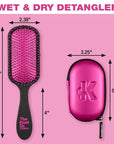 The Knot Dr. hair brush by Conair - Detangling hair brush - Removes Knots and Tangles in wet or dry hair- Black Neon w/Travel Case - Pink