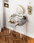 WinZo 24" Vanity Desk with Mirror and Lights, Small Makeup Vanity Table with 1 Storage Drawers, 3 Color Touch Screen Stylish Dressing Table for Small Spaces & Bedroom, Gray