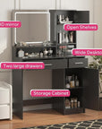 MIRROTOWEL Vanity Desk with LED Light Mirror, Dressing Table with Large Drawer & 3-Tier Storage, Adjustable Brightness 3 Lighting Modes, Modern Makeup Desk for Bedroom, Bathroom, or Living Room