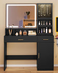 YITAHOME Vanity Desk with Mirror and Light, Makeup Vanity Set with Jewelry Organizer, Drawers, Cabinet and Lots Shelves, 3 Color Adjustable Lighting, Dressing Table for Bedroom, Dressing Room, Black