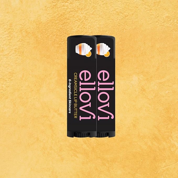 Ellovi Natural Lip Butter Lip Balm - Creamsicle - Pure Enough to Eat - Made With Just 6 Vegan Ingredients - 100% Natural & Organic Moisturizing Lip Care for All Day Hydration (2-Pack)