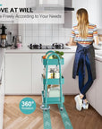 EAGMAK 3 Tier Utility Rolling Cart, Metal Storage Cart with Handle and Lockable Wheels, Multifunctional Storage Organizer Trolley with Mesh Baskets for Kitchen, Living Room, Office, Garage (Turquoise)
