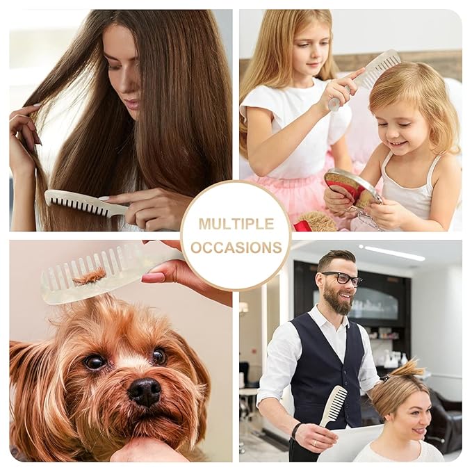 Large Wide Tooth Hair Comb, LADYAMZ [Tortoise Shell] Cellulose Acetate Round Tooth Comb for Straight/Curly Hair,Short/Long Hair Women Men or Kids, Easy Detangling Wet or Dry, Anti-static (White)