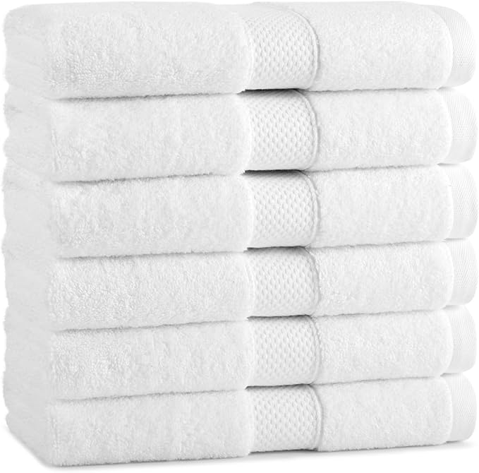 Aston & Arden Egyptian Hand Towels - Pack of 6 - Oversized Ultra Soft Thick & Absorbent, 100% Ringspun Egyptian Cotton Bathroom Towel for Spa, Hotel, 600 GSM, 16 x 30 in, White