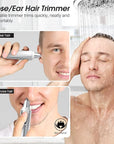 Ear and Nose Hair Trimmer Clipper - 2025 Professional Painless Eyebrow & Facial Hair Trimmer for Men Women, Battery-Operated Trimmer with IPX7 Waterproof, Dual Edge Blades for Easy Cleansing White