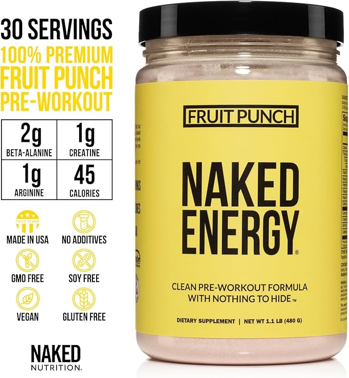 Naked Fruit Punch Naked Energy - Clean Pre Workout Supplement for Men and Women, Vegan Friendly, No Added Sweeteners, Colors Or Flavors - 30 Servings