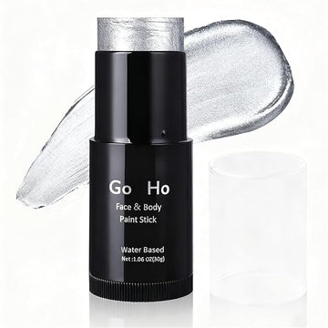 Go Ho Pearl Silver Face Body Paint Stick,Water Based Washable Face Paint Stick,Non-toxic Full-coverage Cream Silver Body Paint for Adults Children Halloween Cosplay SFX Makeup