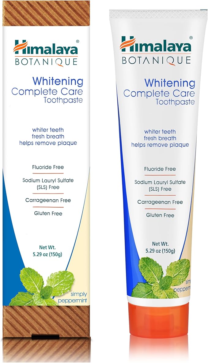 Himalaya Botanique Complete Care Whitening Toothpaste, Simply Peppermint, Fluoride Free for a Clean Mouth, Whiter Teeth and Fresh Breath, 5.29 oz, 4 Pack