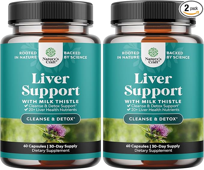 Liver Cleanse Detox & Repair Formula - Herbal Liver Support Supplement with Milk Thistle Turmeric Dandelion Root & Artichoke Extract for Liver Health - Silymarin Milk Thistle Liver Detox Capsules 2pk