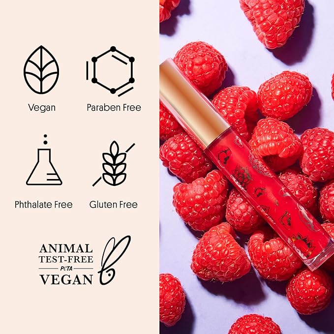 Winky Lux Fruity Gloss pH Lip Stain, Non Sticky Lip Gloss, Tinted Lip Oil, Lip Lacquer, Yummy Fruit Lipgloss, Jojoba Oil for Hydration & Shine, Raspberry