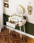 WinZo 24" Vanity Desk with Mirror and Lights, Small Makeup Vanity Table with 1 Storage Drawers, 3 Color Touch Screen Stylish Dressing Table for Small Spaces & Bedroom, White