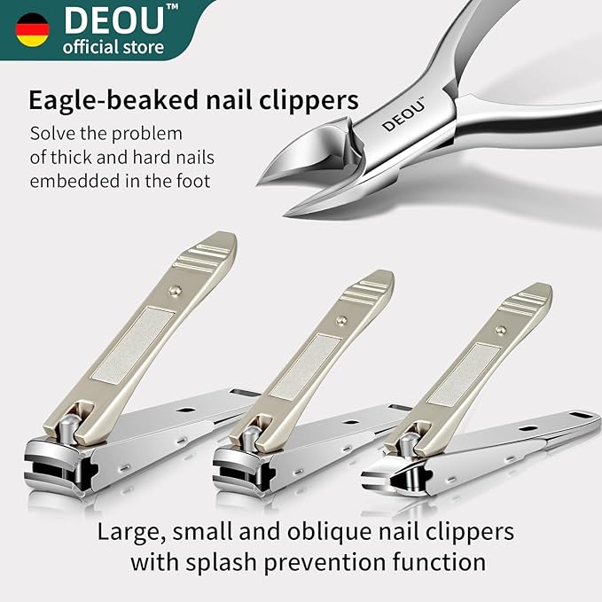 DEOU Manicure Sets Nail Clippers Stainless Steel Manicure and Pedicure kit Girls Professional Nail Files and Men's Grooming Scissors Tools for Home Personal Care or Gifts (Gray)