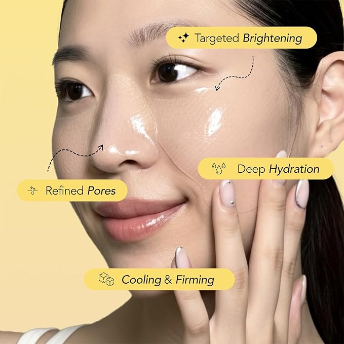 Saturday Skin Yuzu Vitamin C Hydrogel Mask, Cool Soothing Texture, Deep Hydration,Daily & Overnight Mask Suitable for All Skin Types, Korean Skincare, 4EA